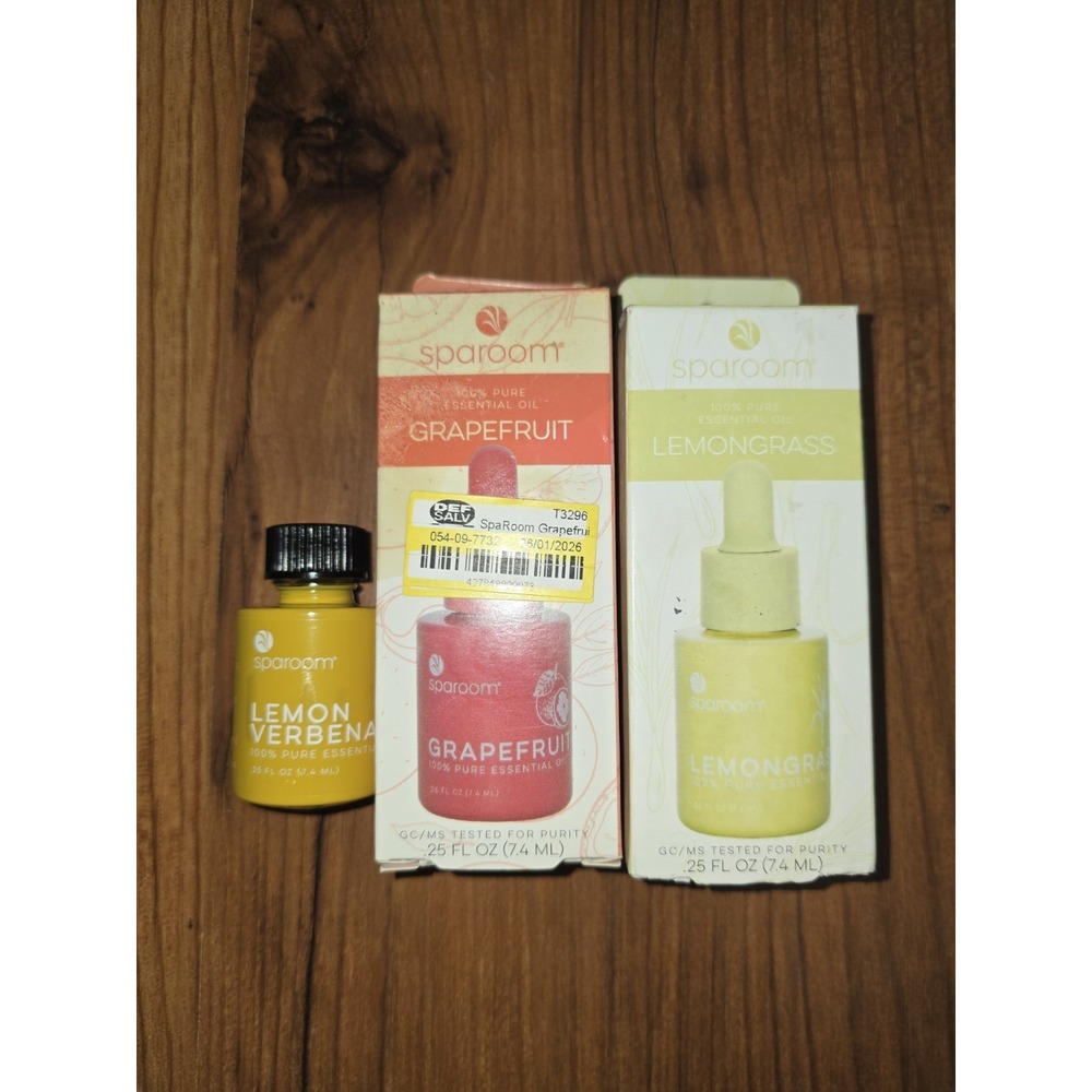 SpaRoom Essential Oils 3 Pack Grapefruit Lemongrass Lemon Verbena 0.25oz Each